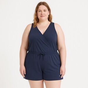 Reitmans Navy Sleeveless Resort Romper Elastic Waist Shortall XL NWT shortall